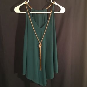 teal tank top with necklace